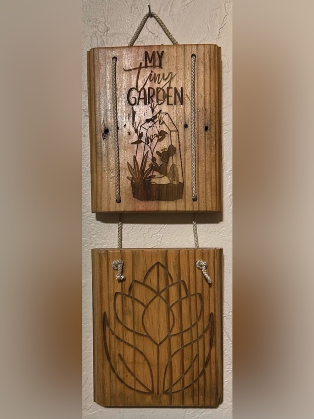 Handcrafted Wooden Wall Hanging Décor - "My Tiny Garden" 2-Tier Sign
